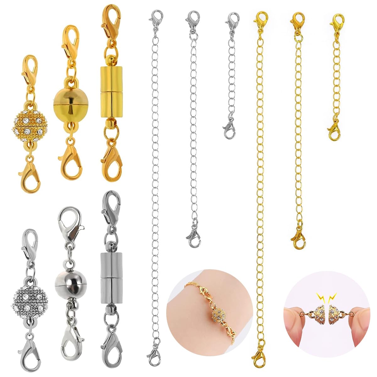 MAYCREATE 12 Pcs Golden & Sliver 3 Style Lobster Clasps with 6 Jewelry Extender Combo Set for Jewelry, Necklace, Bracelet MAYCREATE 12 Pcs Golden & Sliver 3 Style Lobster Clasps with 6 Jewelry Extender Combo Set for Jewelry, Necklace, Bracelet